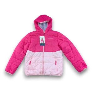 NWT Eddie Bauer Reversible Puffer Jacket Sherpa Lined Hooded Pink Girls L 14-16
